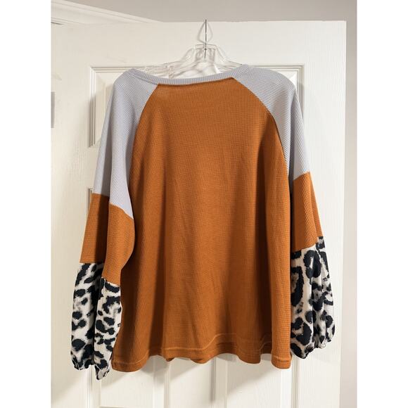 Rust Orange/Grey with Animal Print Blouse - SHEIN Size 3XL - Picture 4 of 4